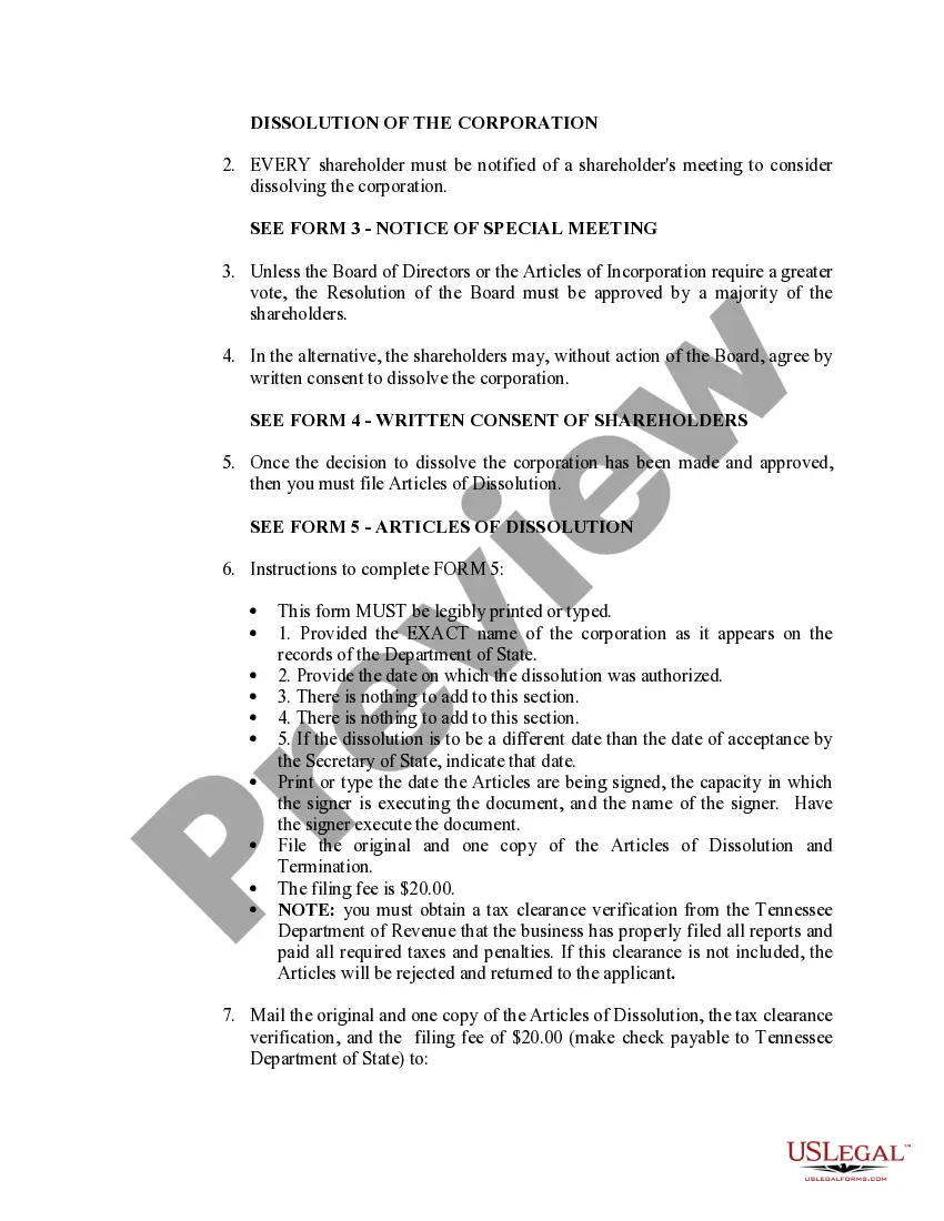 Get Tennessee Dissolution Package to Dissolve Corporation Preview Tennessee Dissolution Package to Dissolve Corporation