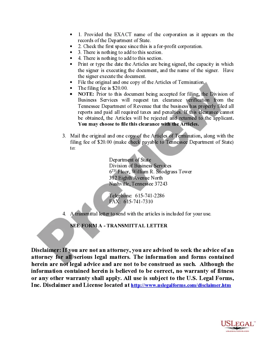 Get Tennessee Dissolution Package to Dissolve Corporation Preview Tennessee Dissolution Package to Dissolve Corporation