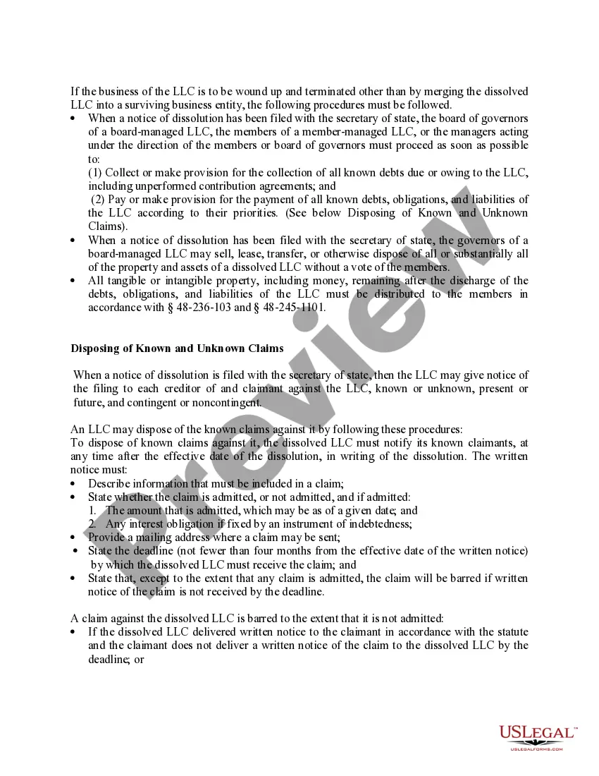 Get Tennessee Dissolution Package to Dissolve Limited Liability Company LLC Preview Tennessee Dissolution Package to Dissolve Limited Liability Company LLC