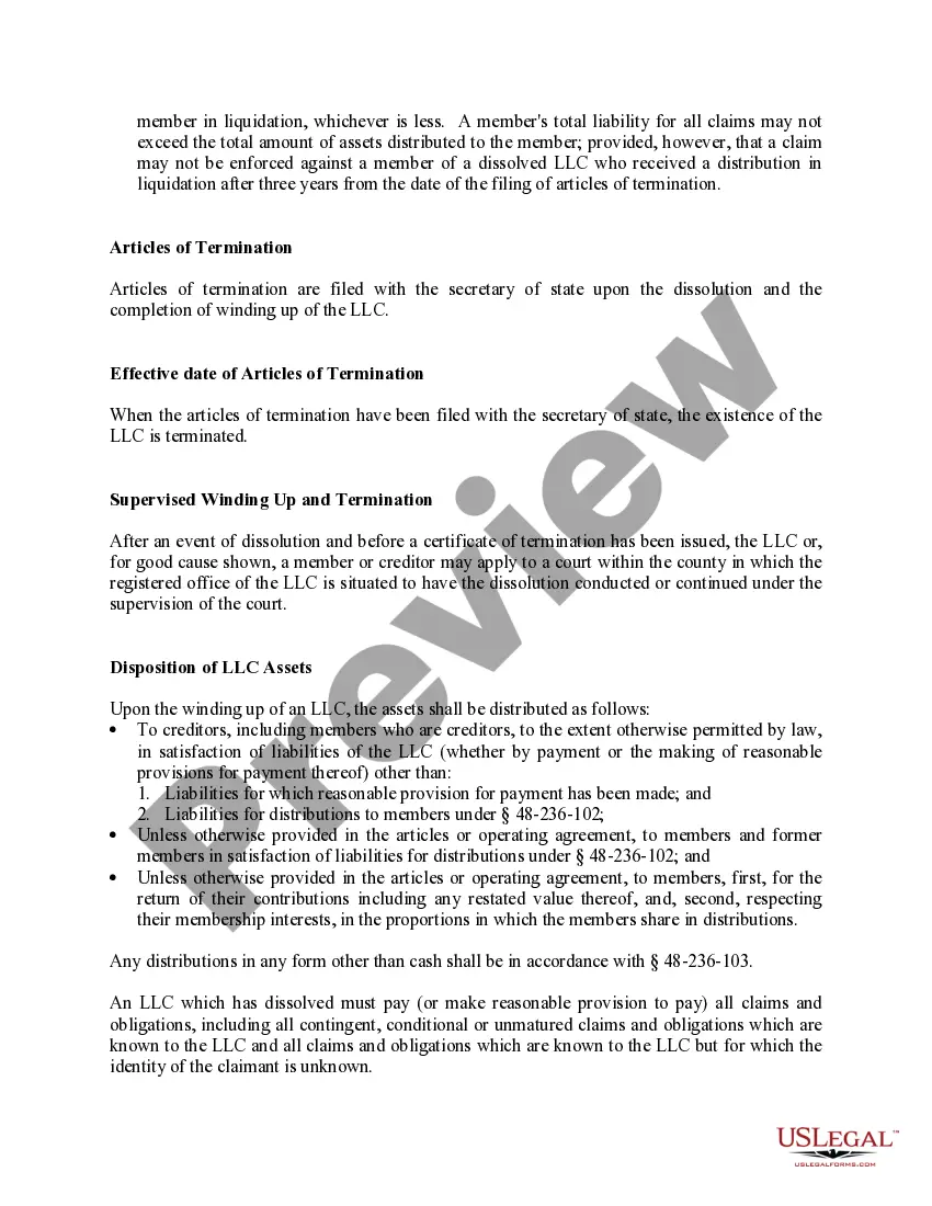 Get Tennessee Dissolution Package to Dissolve Limited Liability Company LLC Preview Tennessee Dissolution Package to Dissolve Limited Liability Company LLC