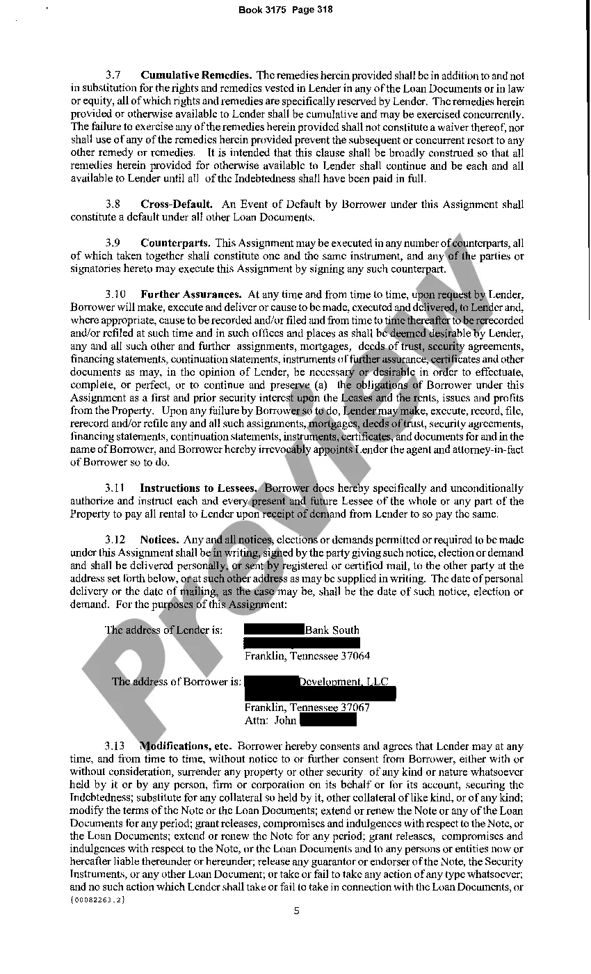 Preview Assignment of Leases, Rents, And Profits