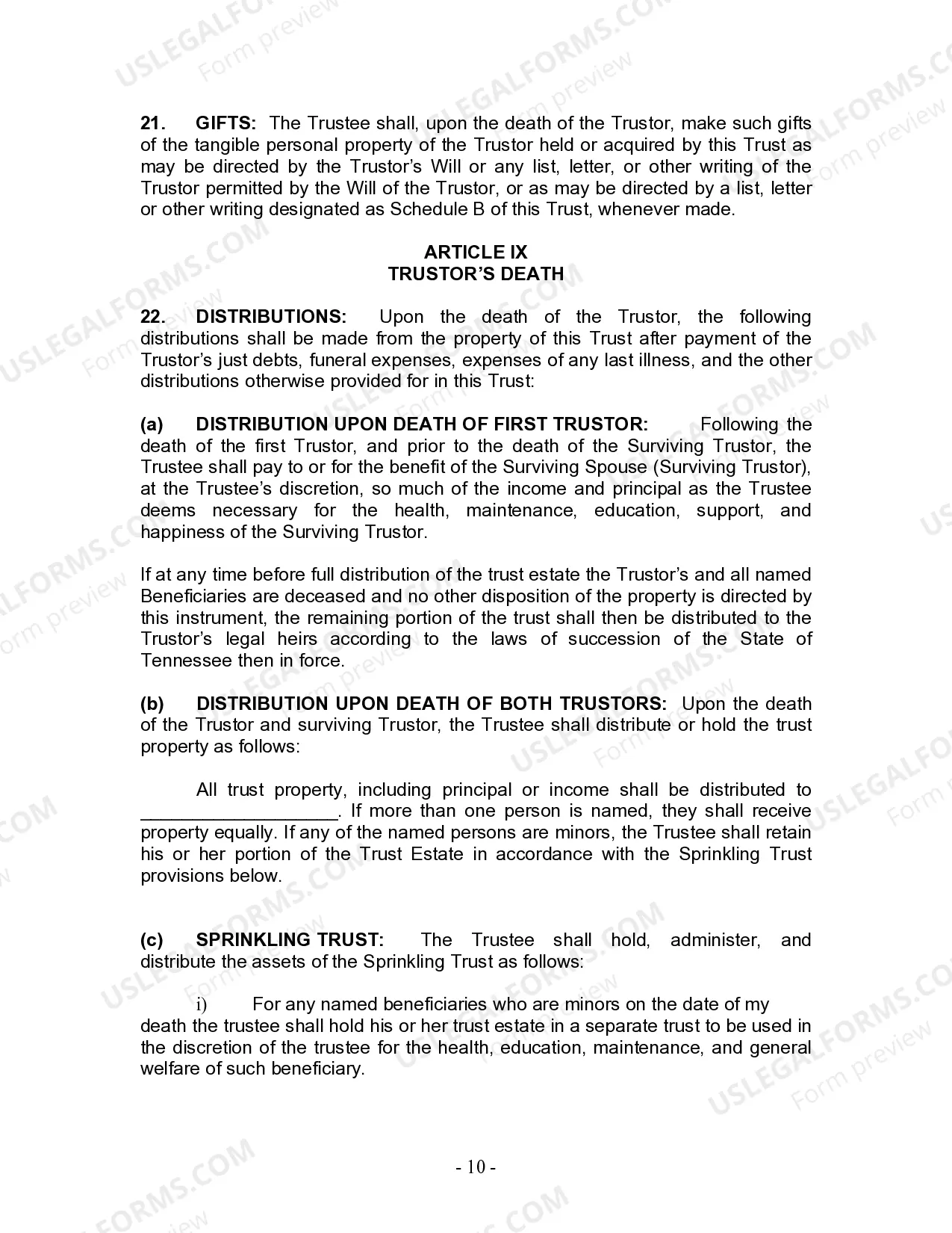 Preview Living Trust for Husband and Wife with No Children