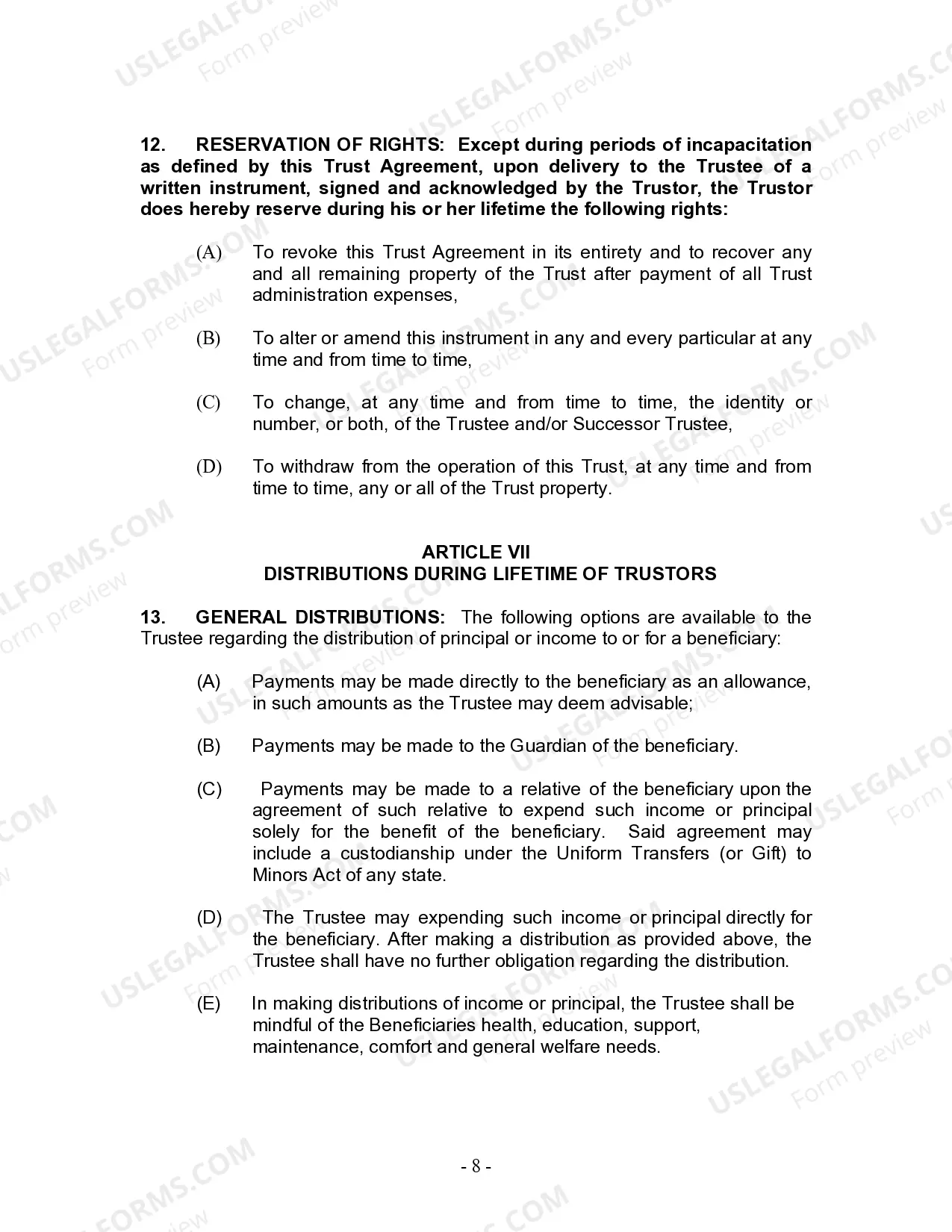 Preview Living Trust for Husband and Wife with No Children