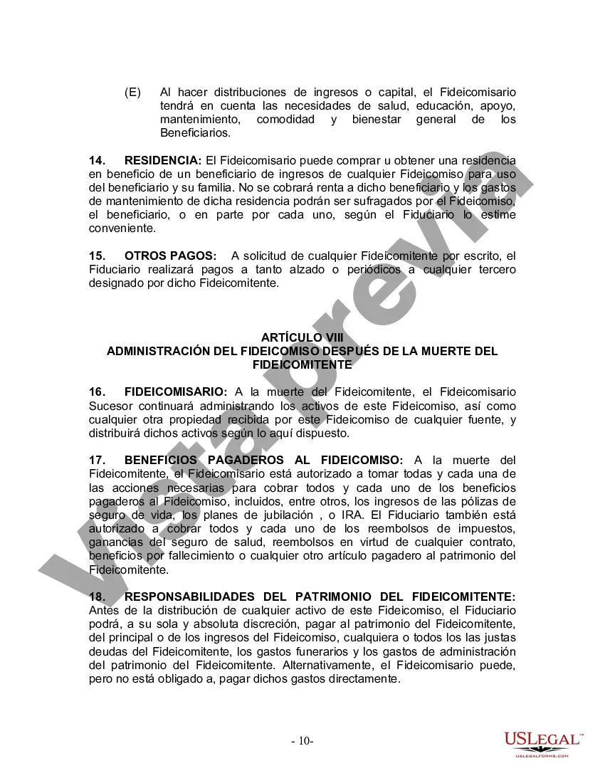 Preview Fideicomiso en Vida para Individuos Solteros, Divorciados o Viudos o Viudos sin Hijos