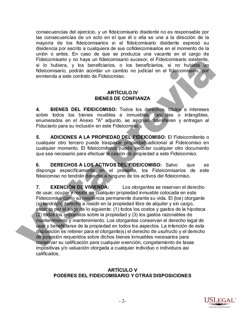 Preview Fideicomiso en Vida para Individuos Solteros, Divorciados o Viudos o Viudos sin Hijos
