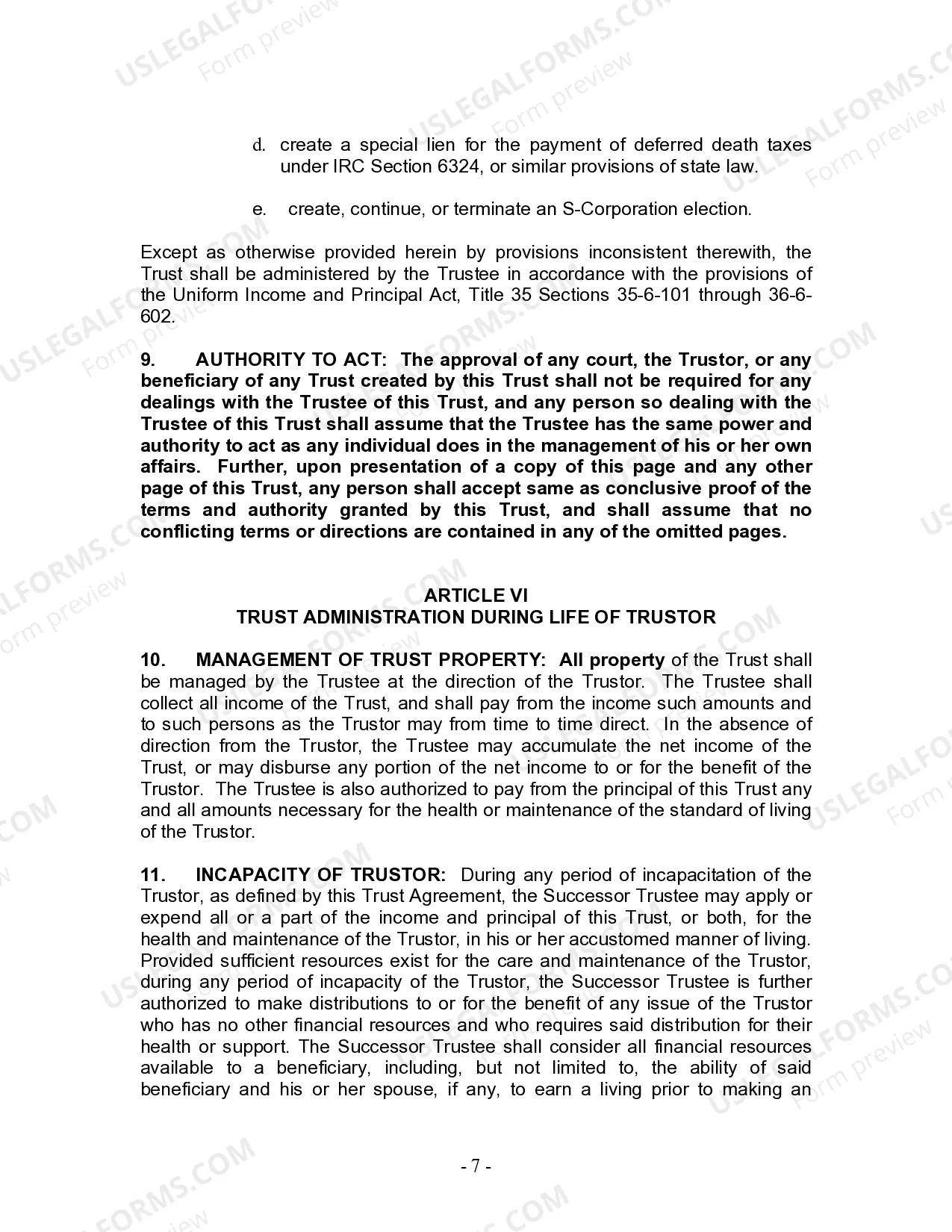 Preview Living Trust for Individual Who is Single, Divorced or Widow or Widower with No Children