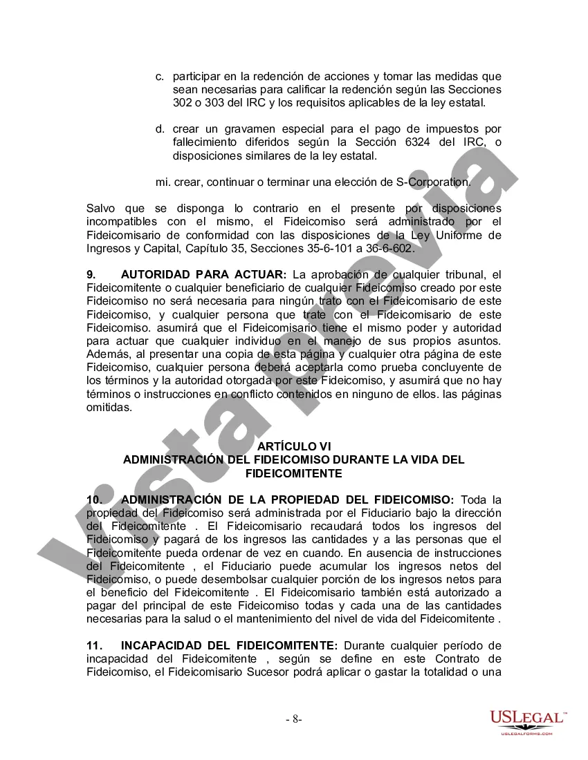 Preview Fideicomiso en Vida para Individuos Solteros, Divorciados o Viudos o Viudos con Hijos