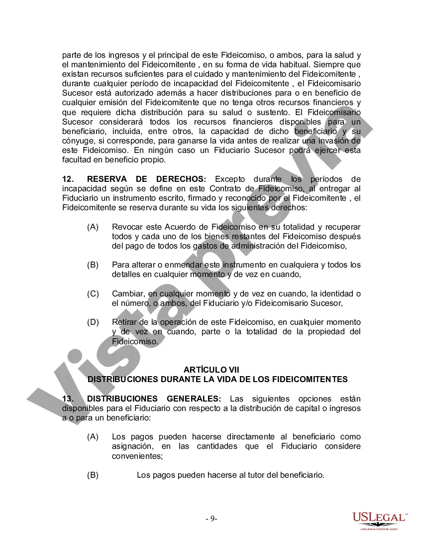 Preview Fideicomiso en Vida para Individuos Solteros, Divorciados o Viudos o Viudos con Hijos