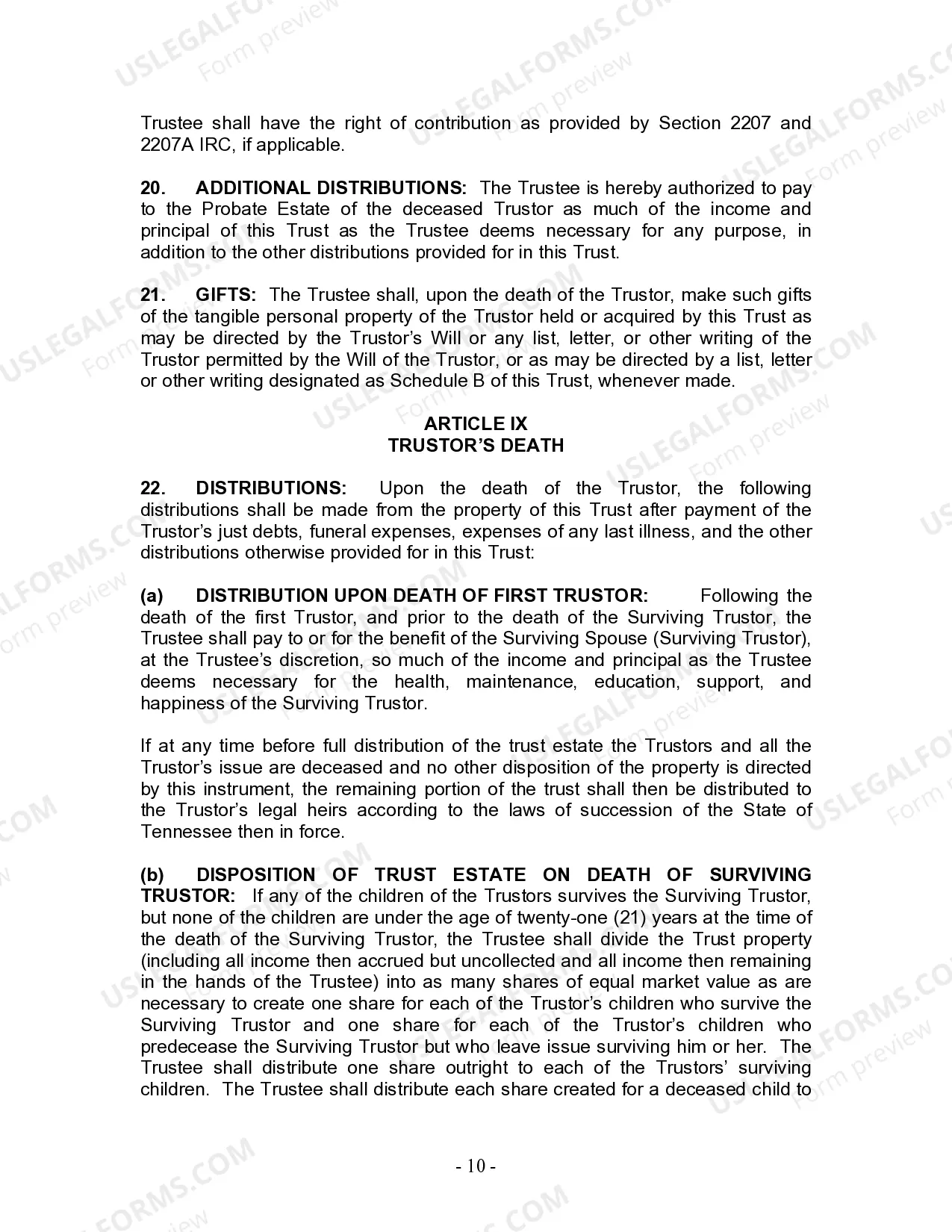 Preview Living Trust for Husband and Wife with Minor and or Adult Children