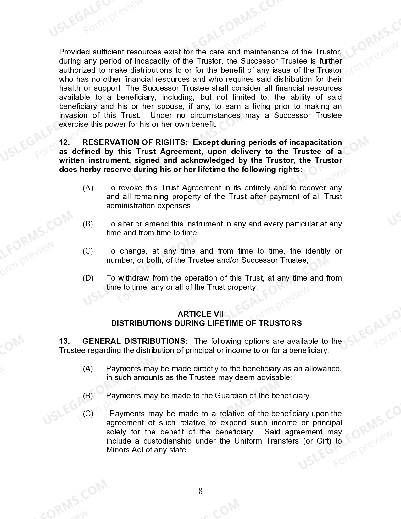 Preview Living Trust for Husband and Wife with Minor and or Adult Children