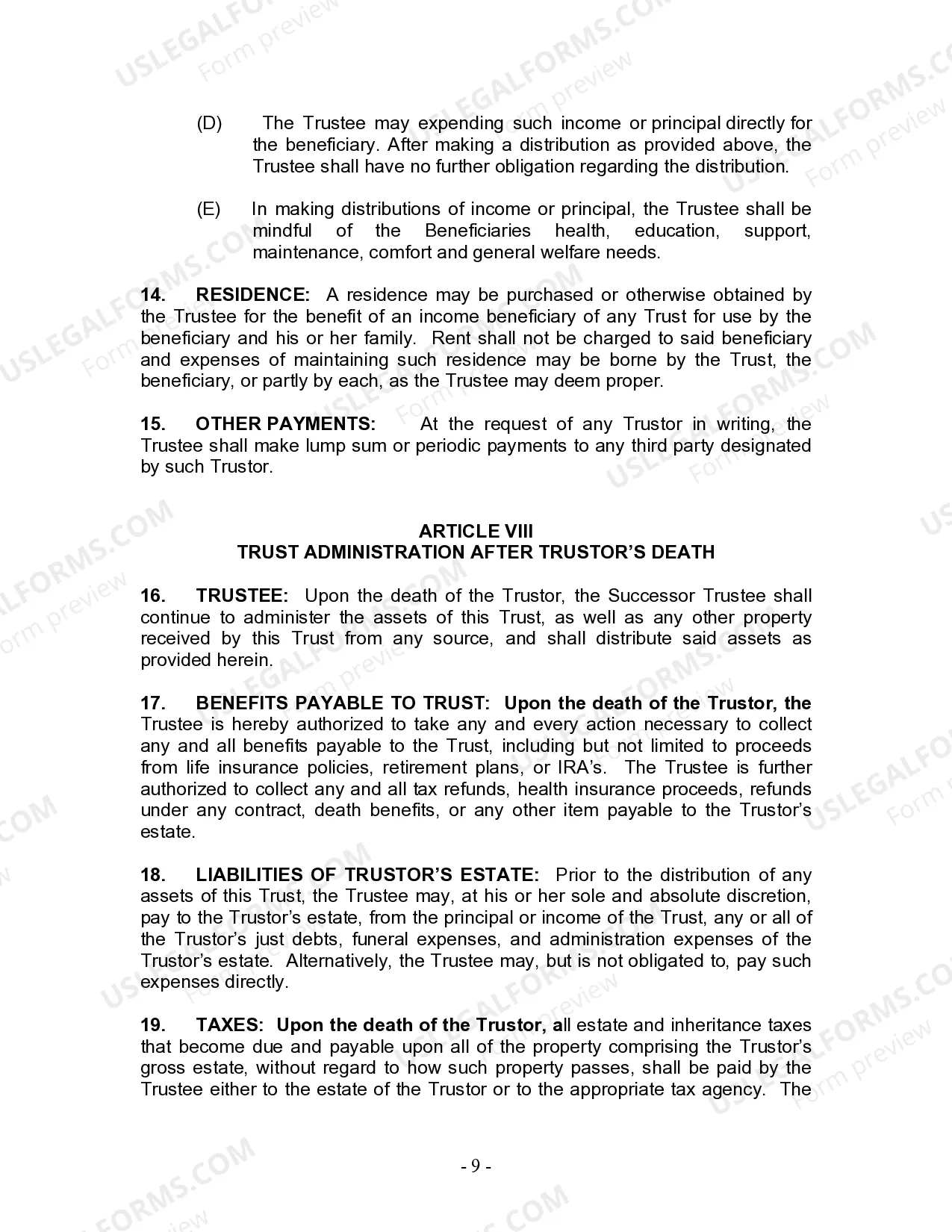 Preview Living Trust for Husband and Wife with Minor and or Adult Children