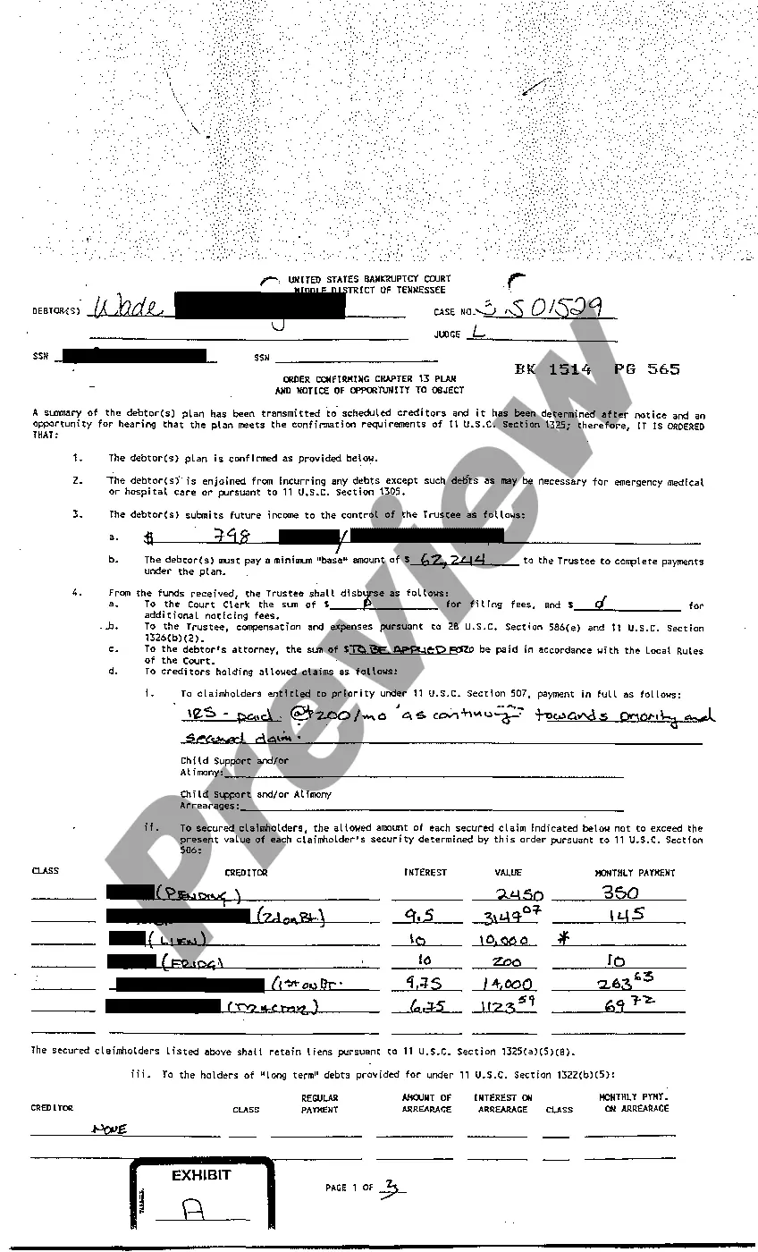 Preview Order Resolving Objections to Confirmation