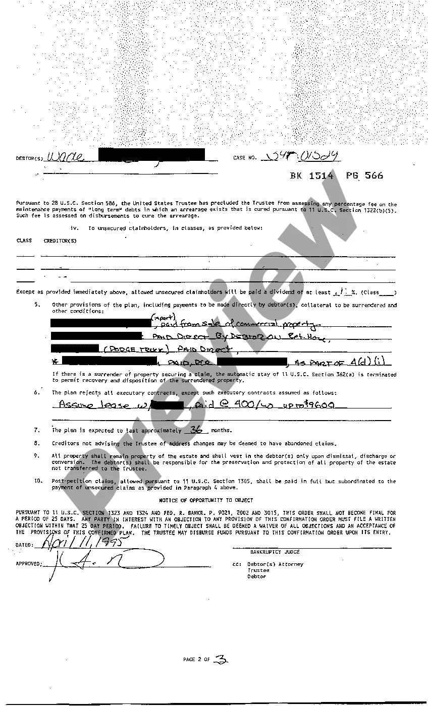 Preview Order Resolving Objections to Confirmation