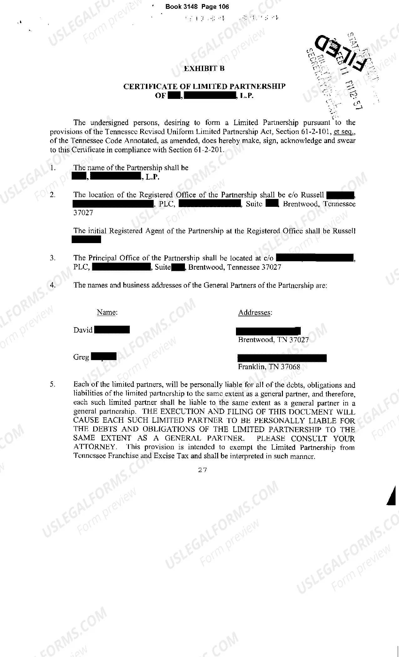 Preview Certificate of Domestic Limited Partnership