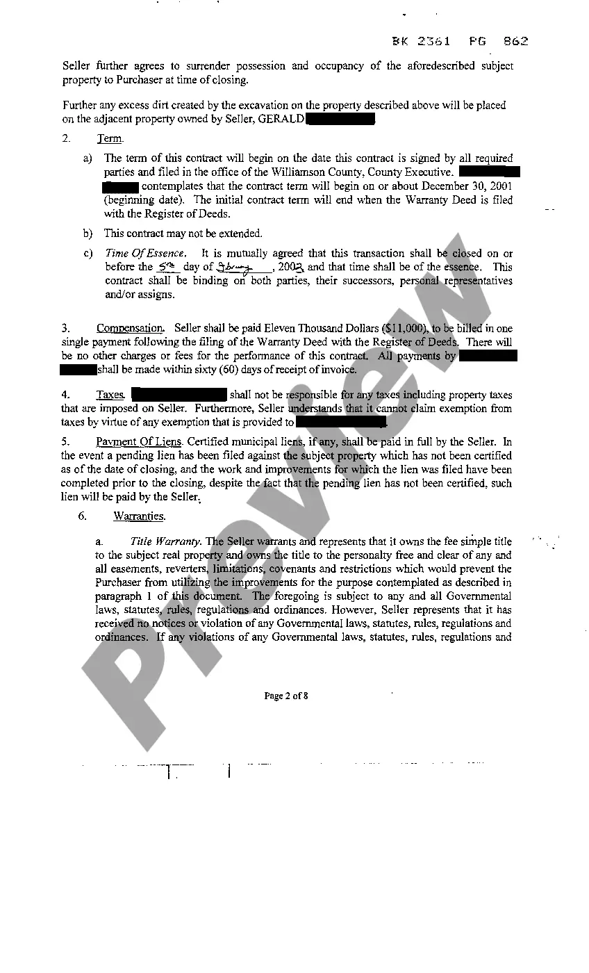 Preview Contract For The Purchase of Real Property
