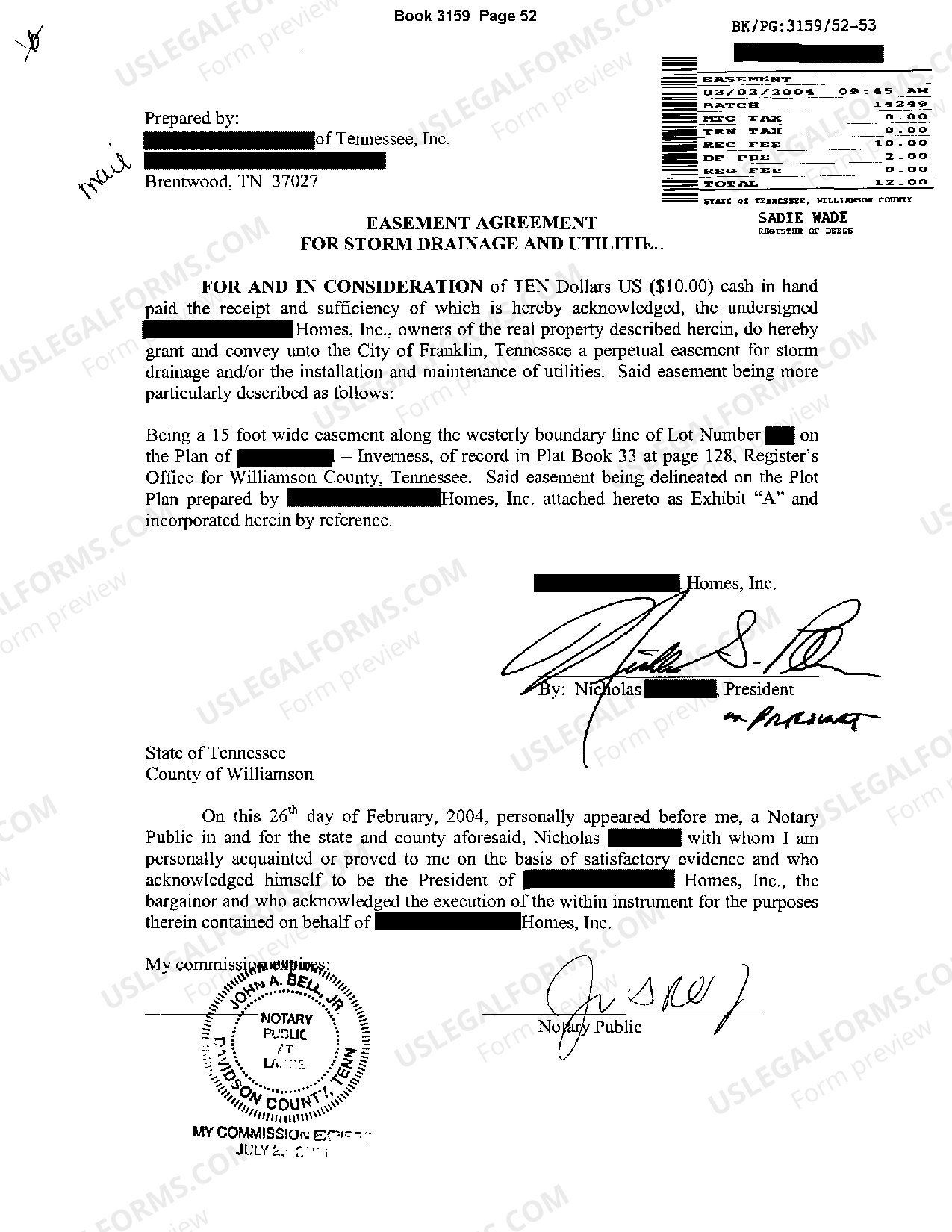 Murfreesboro Tennessee Storm Drain Easement US Legal Forms