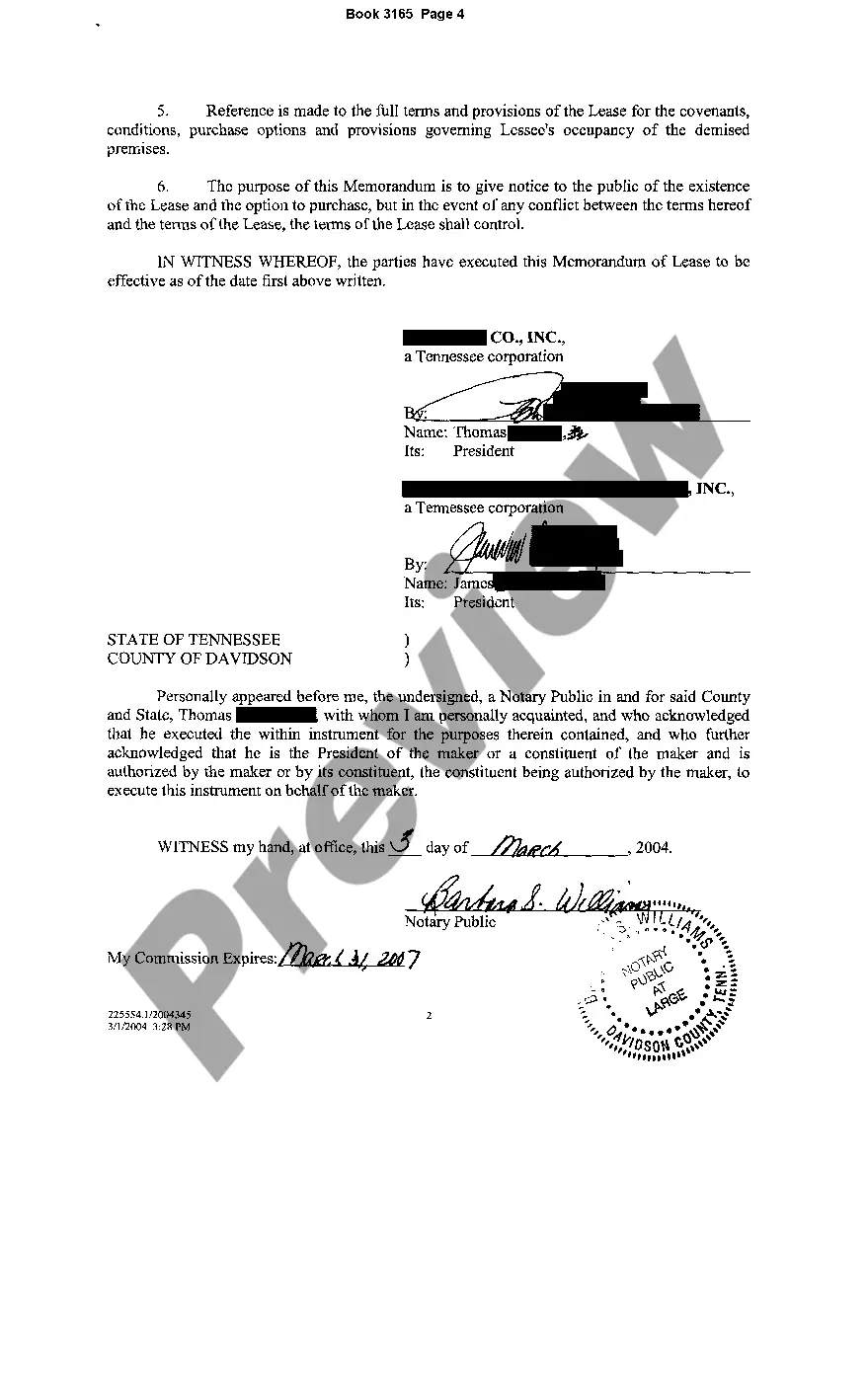Preview Gas Station Lease Memorandum - Sample