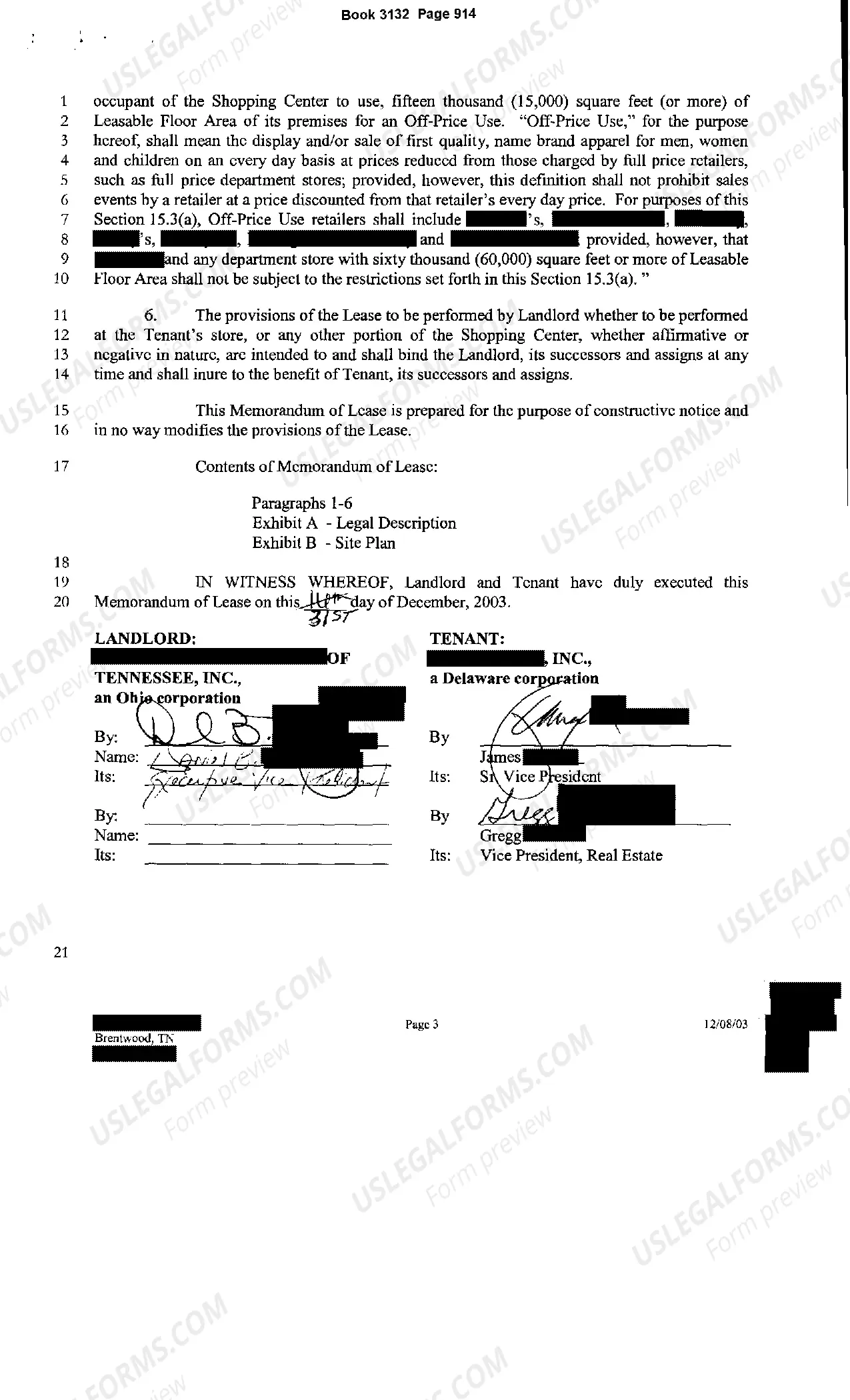 Preview Department Store Lease Memorandum