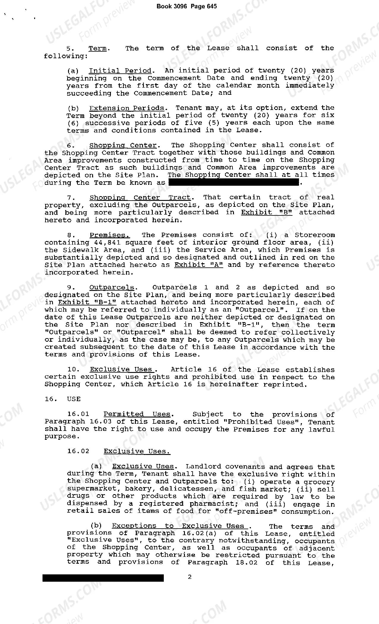 Preview Shopping Center Lease Memorandum