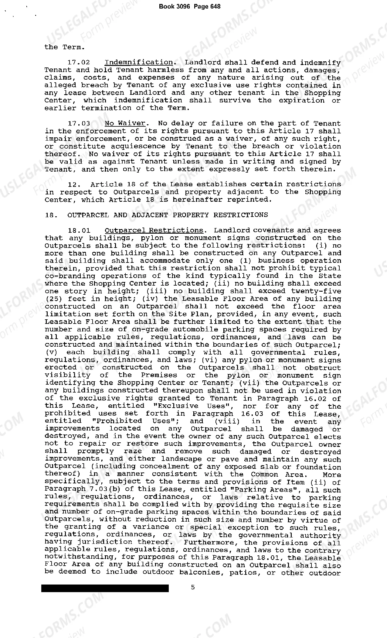 Preview Shopping Center Lease Memorandum