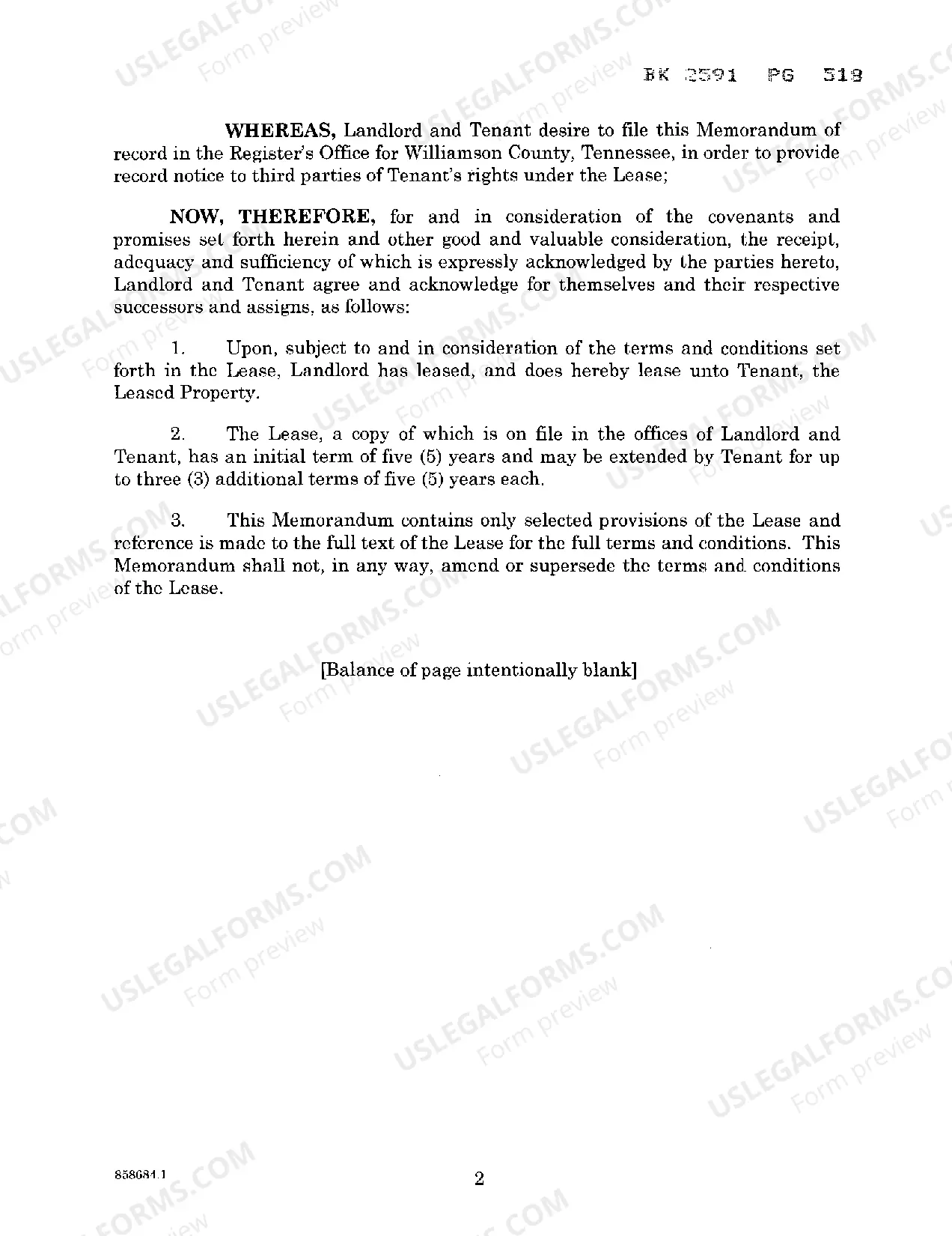 Preview Memorandum of Roof Top Lease