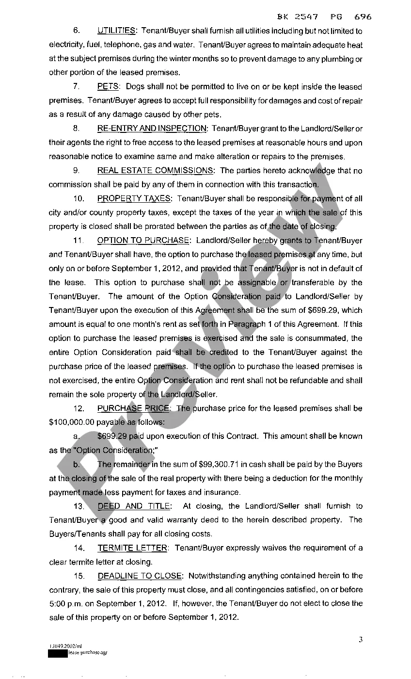 Preview Lease with Option to Purchase Real Estate