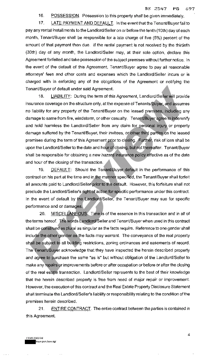 Preview Lease with Option to Purchase Real Estate