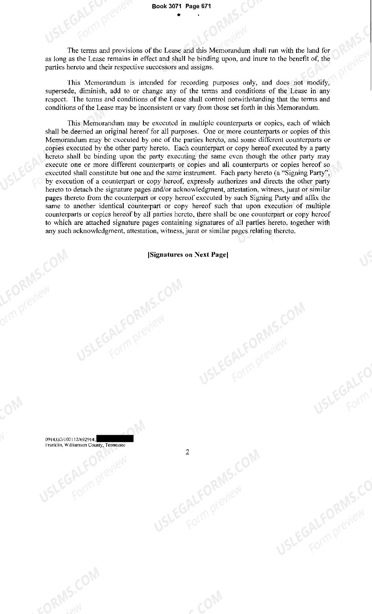 Preview Memorandum of Restaurant Lease