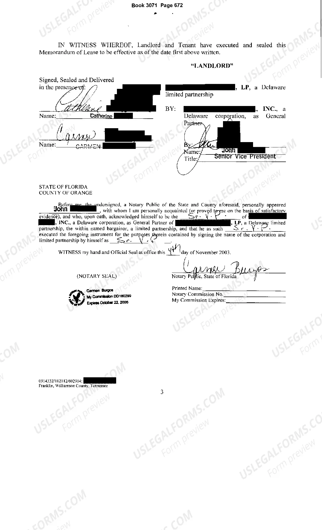 Preview Memorandum of Restaurant Lease