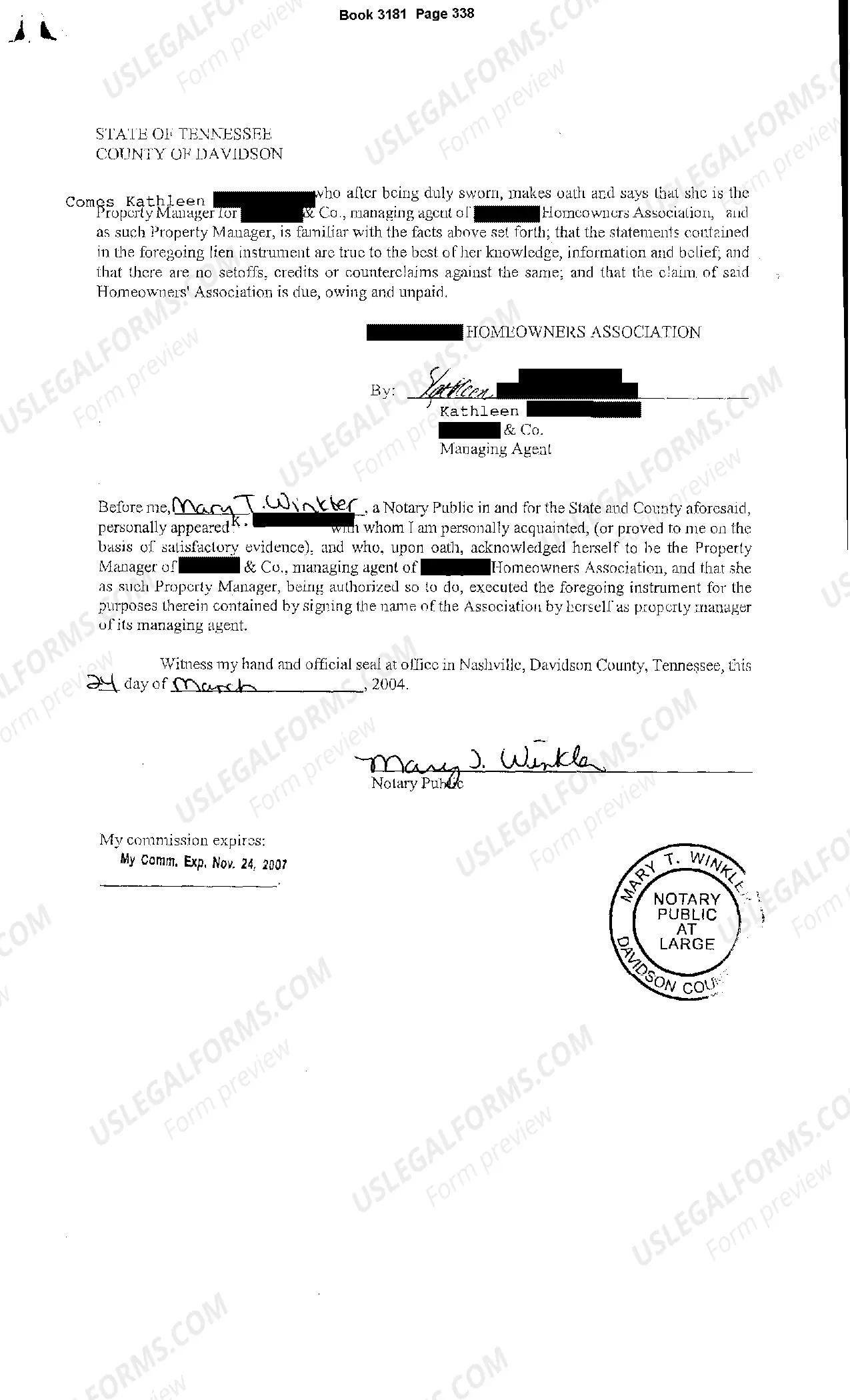 Preview Notice of Lien regarding homeowners association fees
