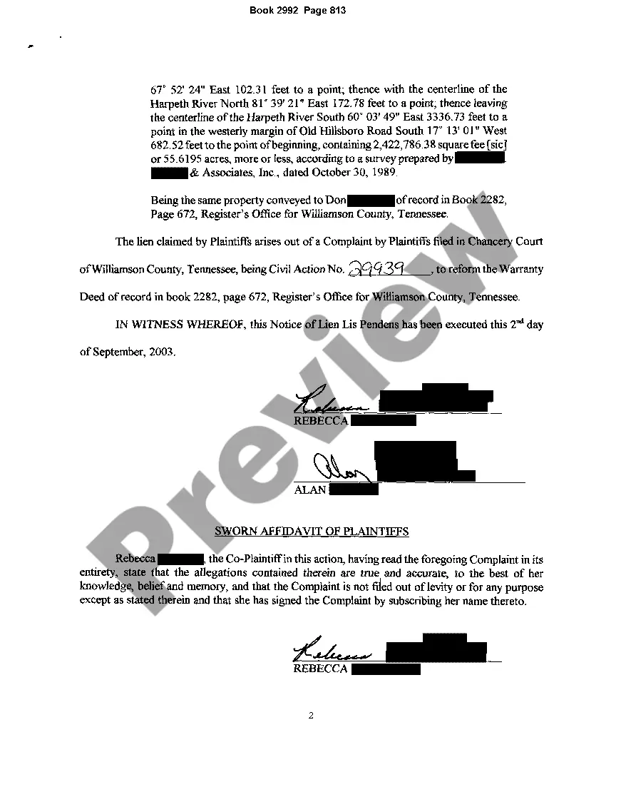 Preview Lis Pendens regarding action to reform Warranty Deed