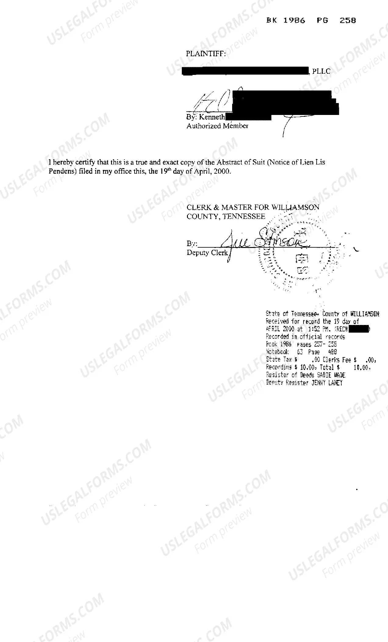 Preview Notice of Lien Lis Pendens regarding reformation of a deed