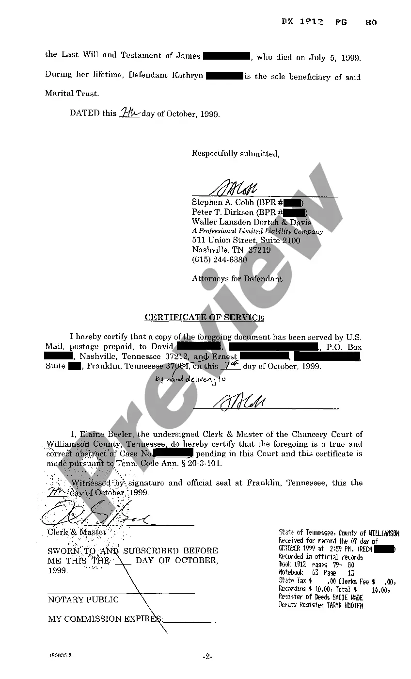 Preview Lis Pendens regarding interest in property from marital trust