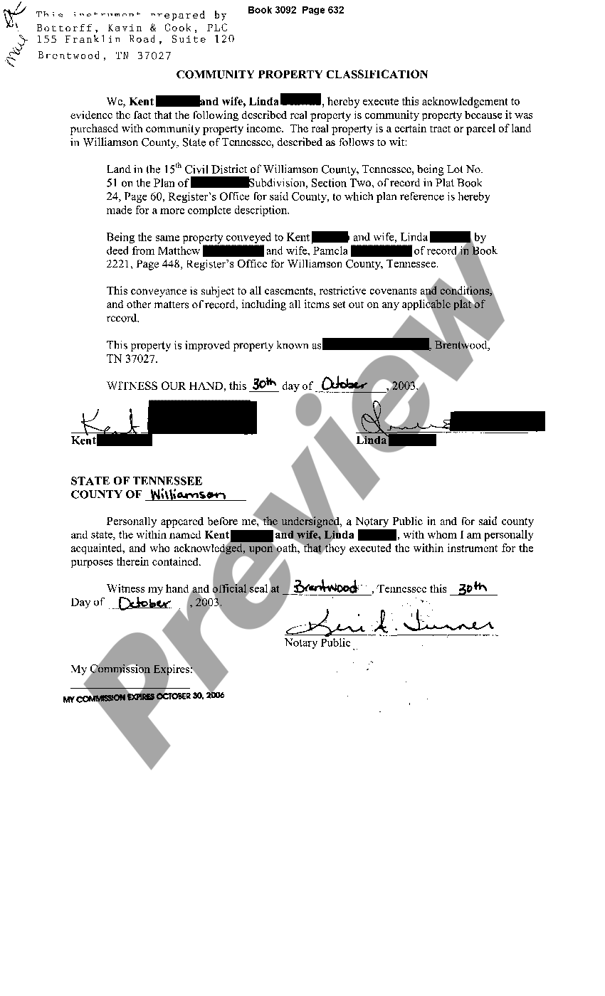 Tennessee Community Property Classification US Legal Forms