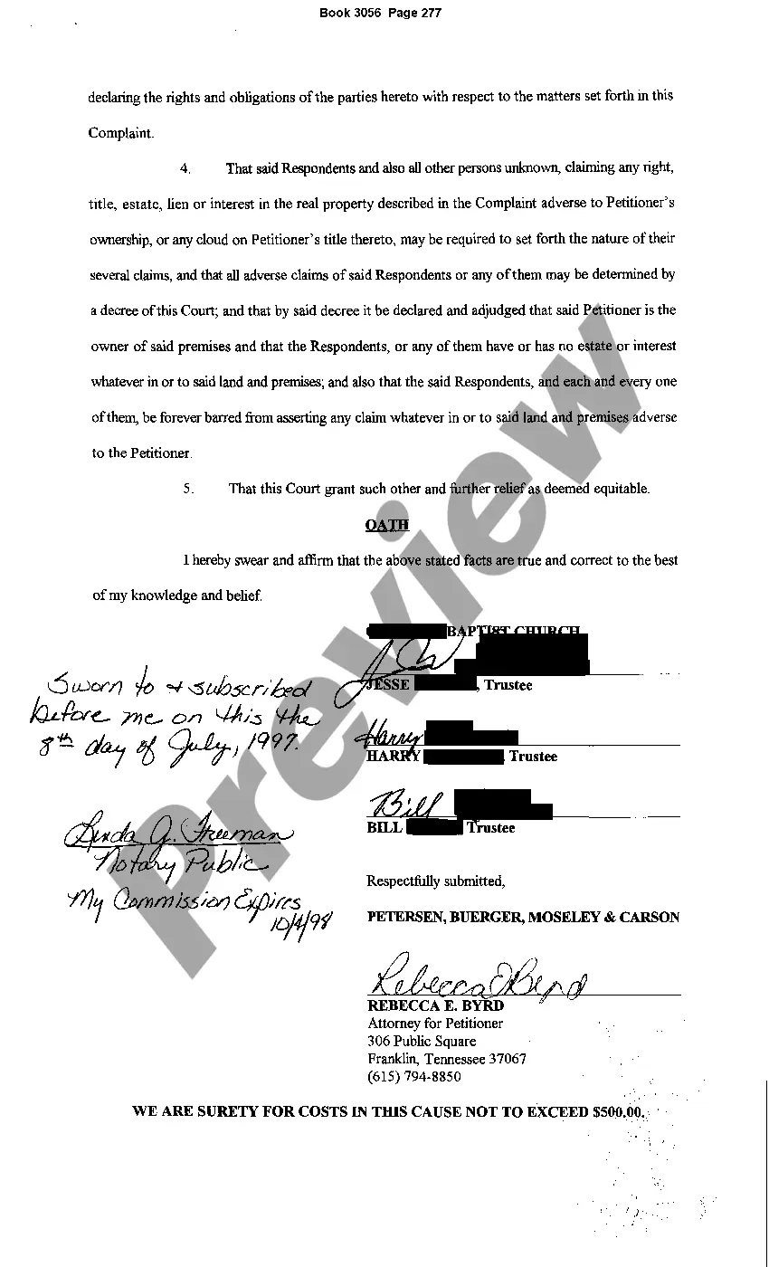 Preview Complaint to Determine Real Property Interest