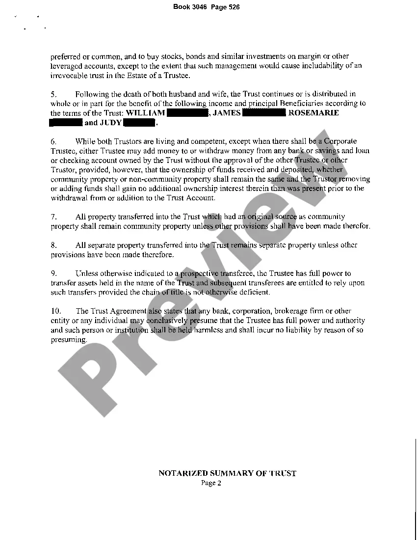Preview Notarized Summary of Trust
