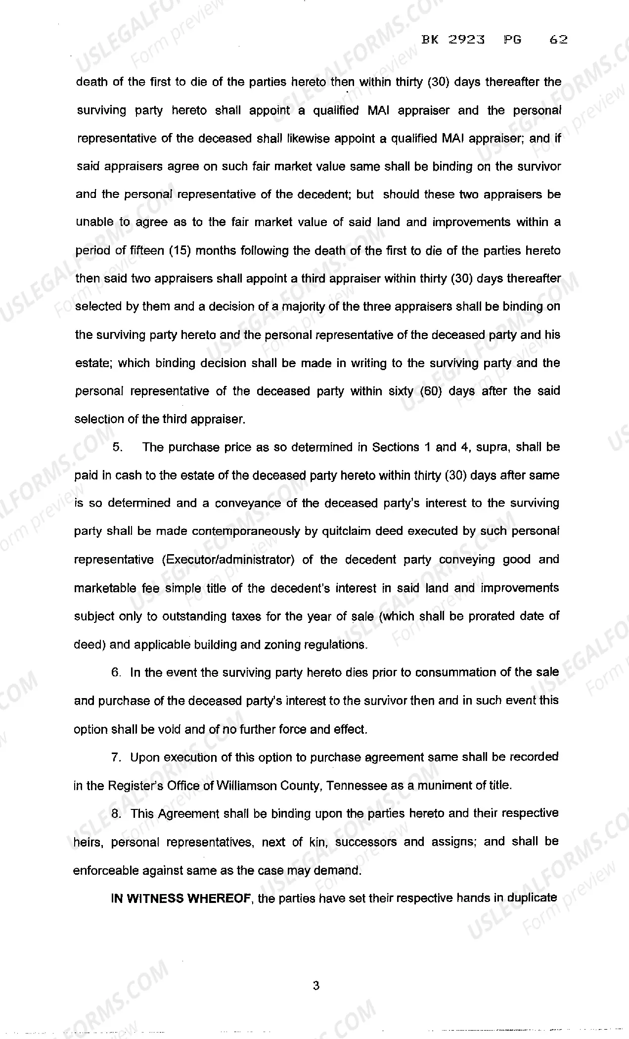 Preview Option to Purchase Real Estate