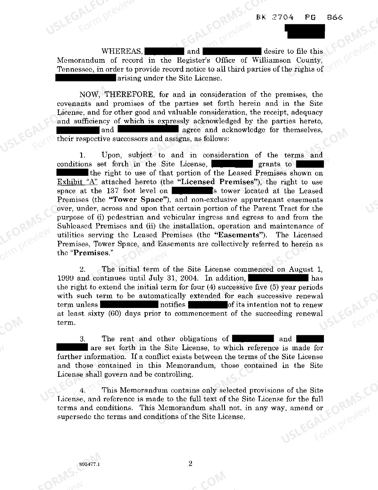 Preview Memorandum of Site License