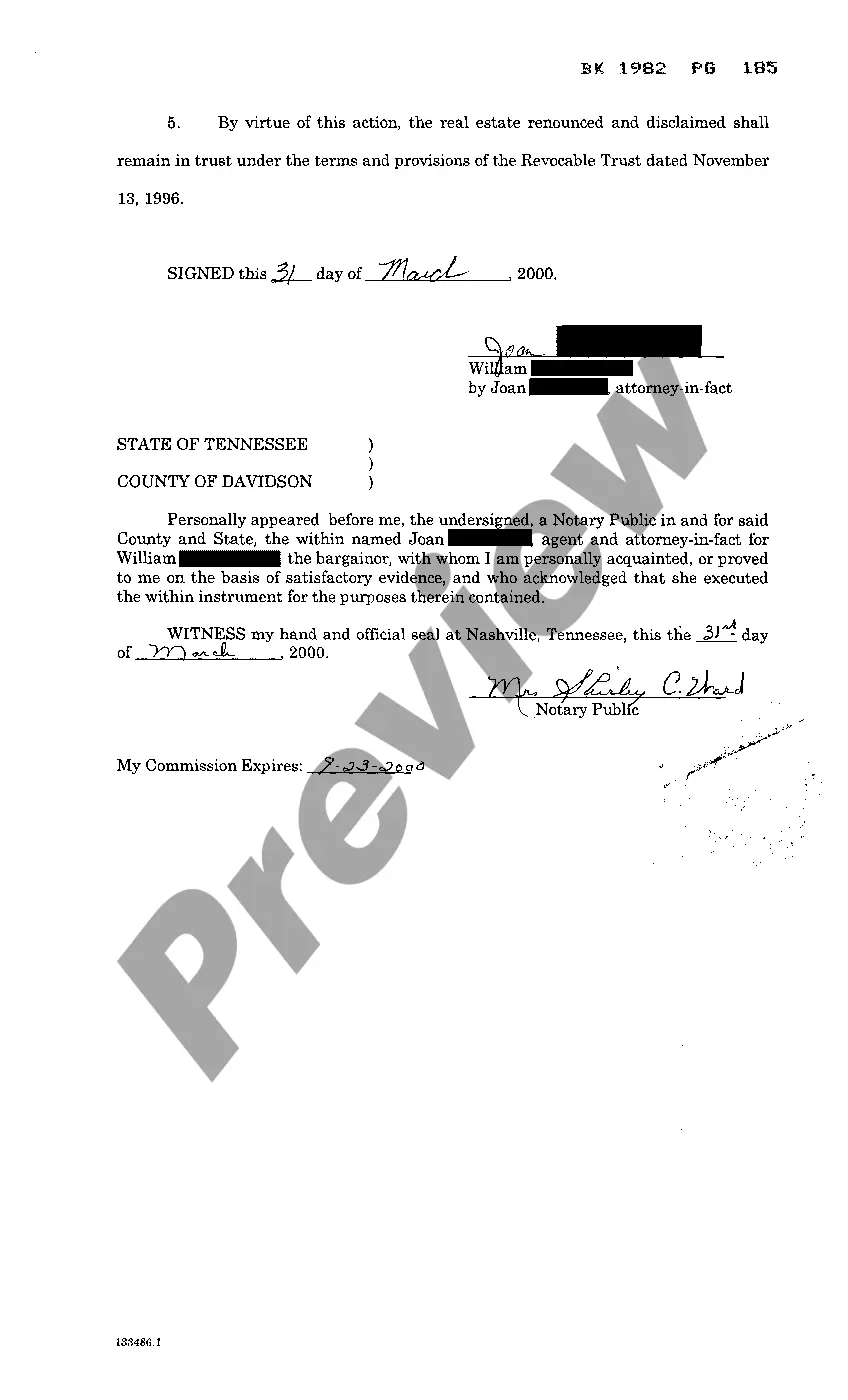 Preview Disclaimer of interest in real property from beneficiary of trust