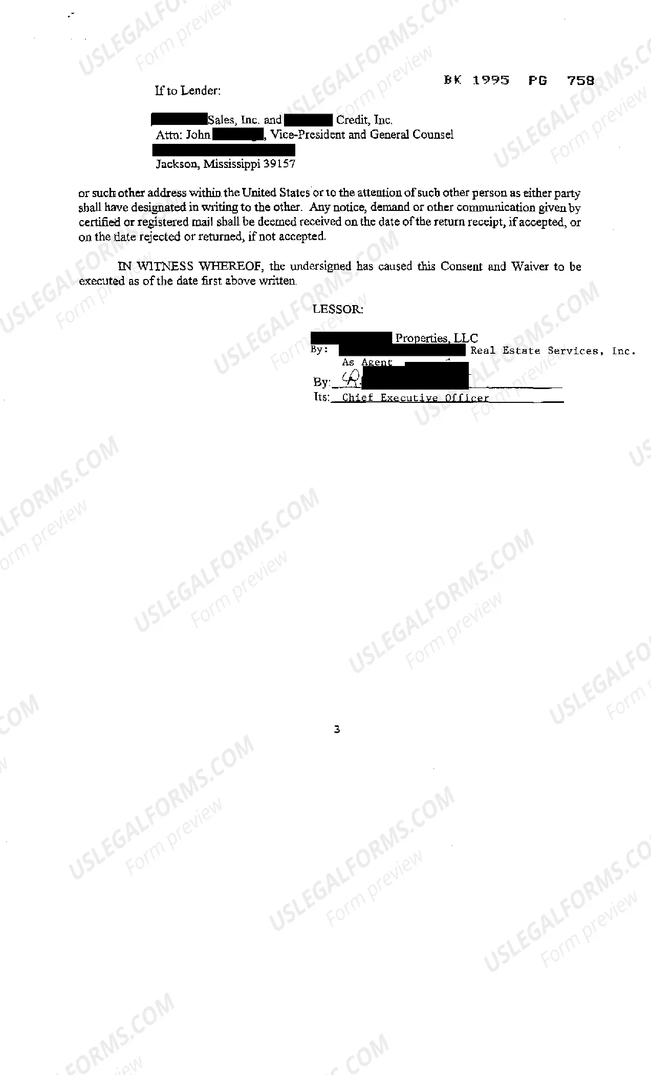 Preview Consent and Waiver of Landlord