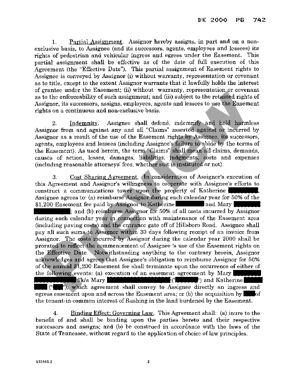 Preview Partial Assignment of Easement Rights and Cost Sharing Agreement