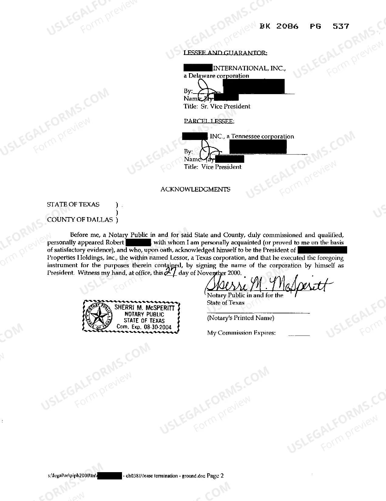 Preview Termination of Lease Supplement No. 8