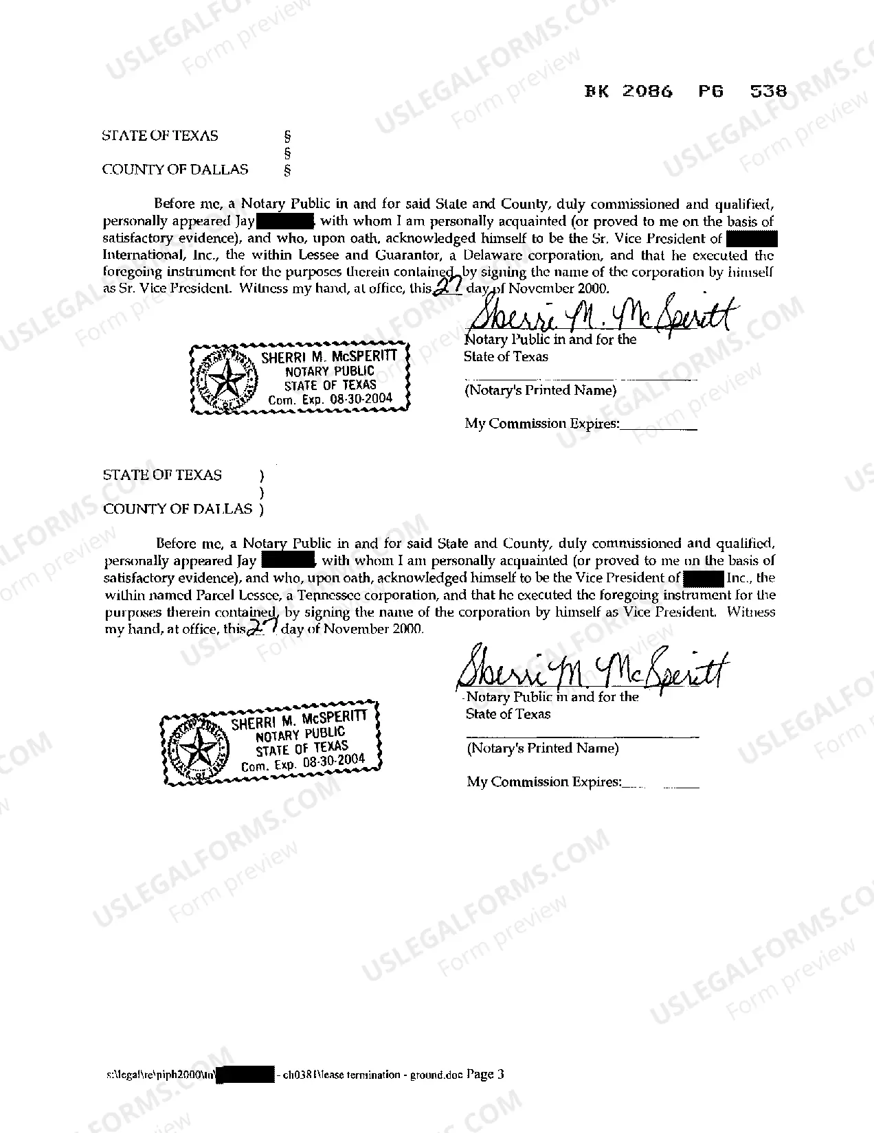 Preview Termination of Lease Supplement No. 8