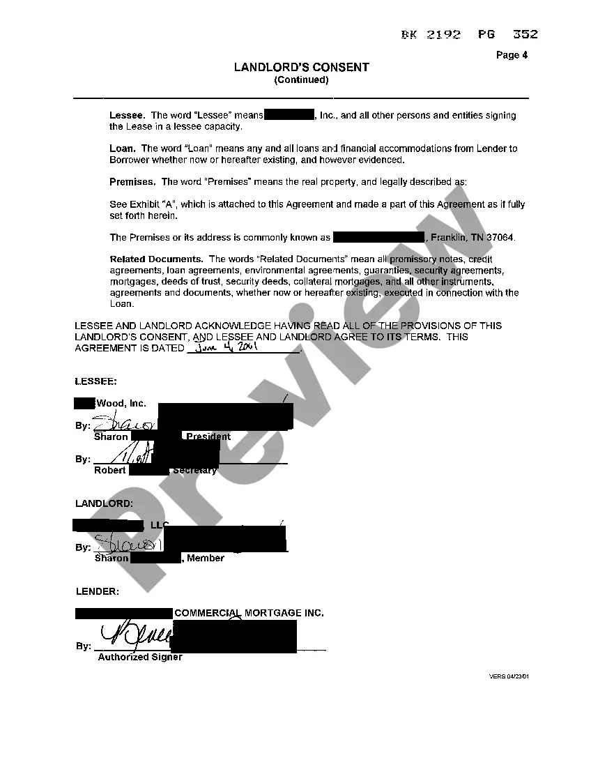 Preview Landlord's Consent to Assignment of Tenant's rights to the Lender