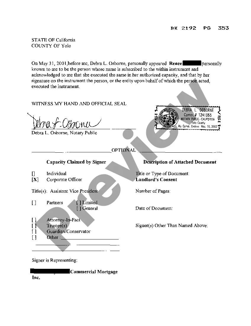 Preview Landlord's Consent to Assignment of Tenant's rights to the Lender