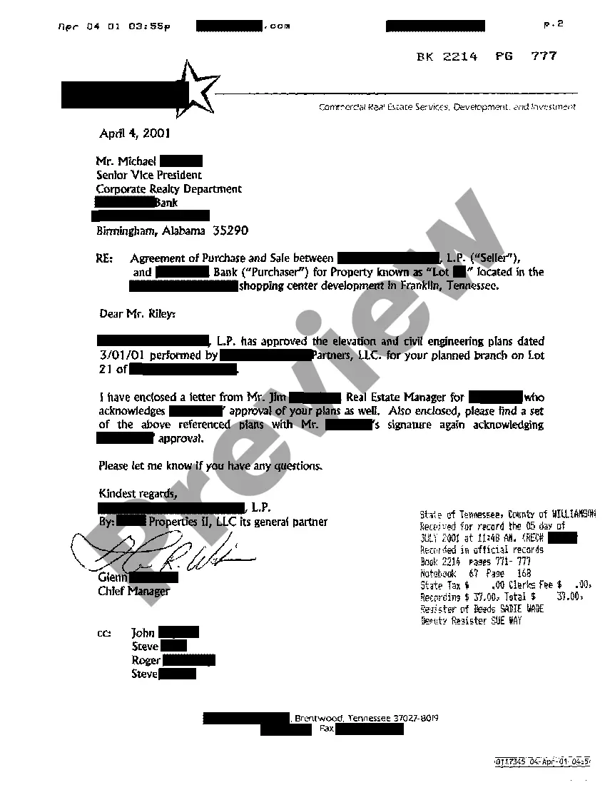Preview Acknowledgment of Plan Approval for Retail Development