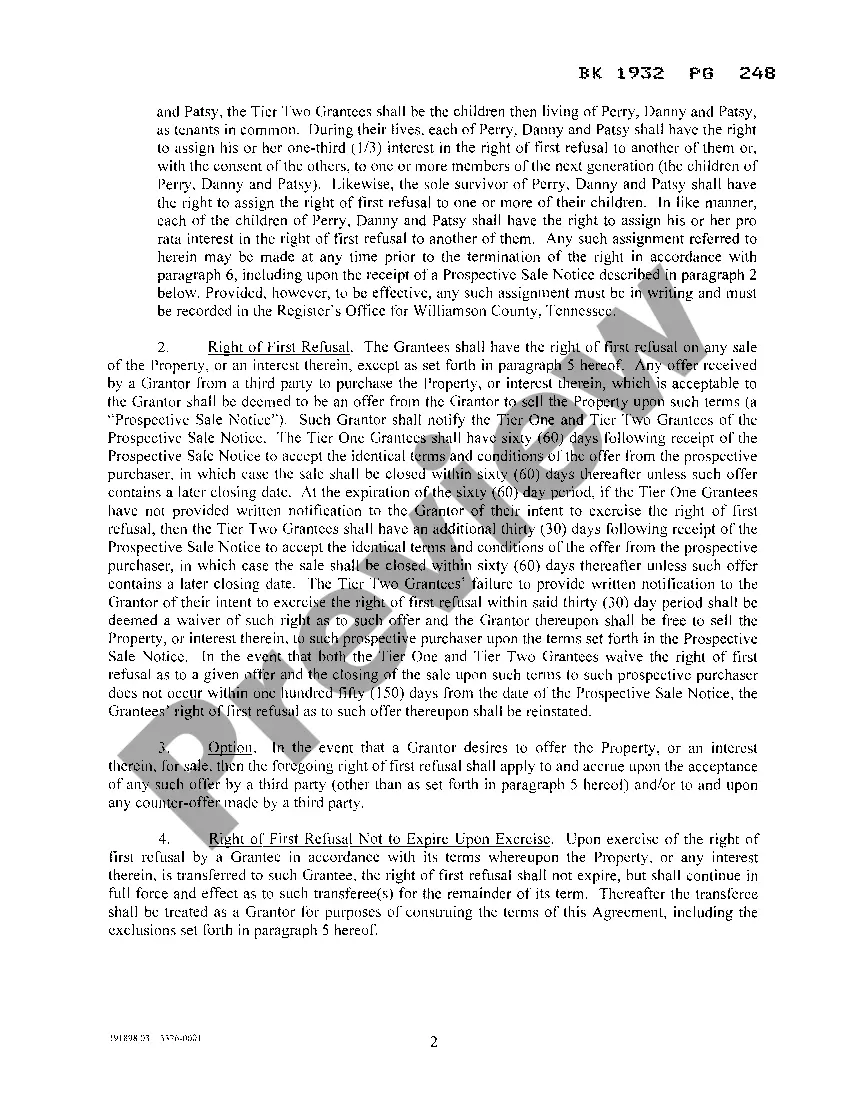 Preview Grant of Option and Right of First Refusal