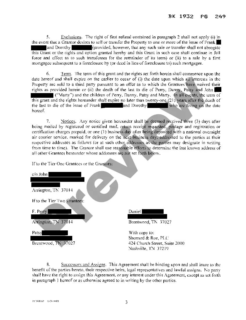 Preview Grant of Option and Right of First Refusal