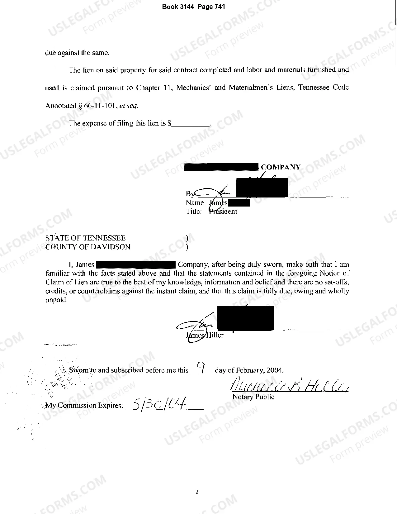 Preview Notice of Claim of Lien regarding retail store