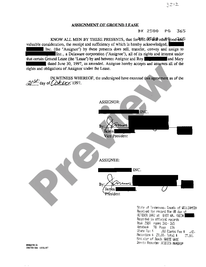 Preview Notice of Assignment of Ground Lease